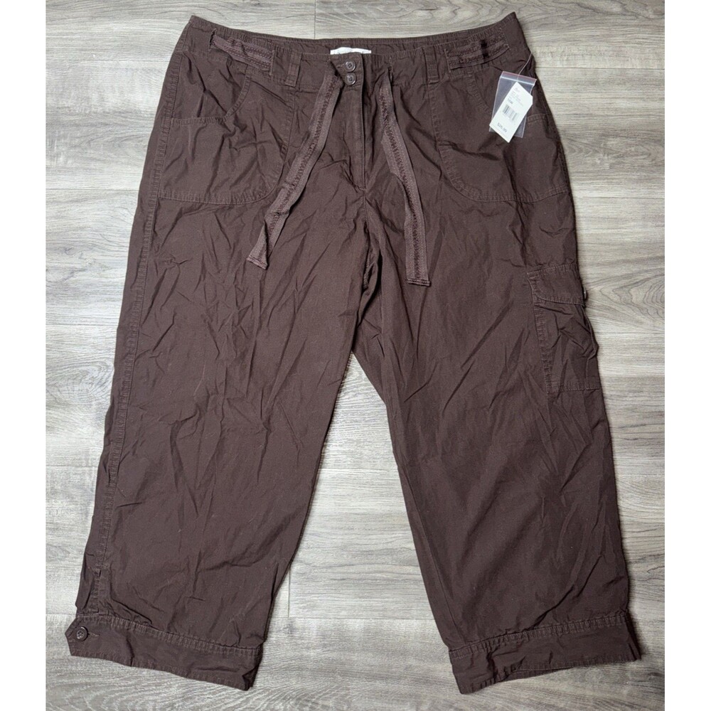 Envision Studio High Waisted Wide Leg Brown Cargo Pants Size 18W 100% Cotton